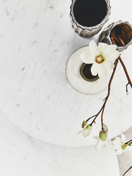 White Marble Round Top Coffee Table with Acacia Wood Legs | Myan