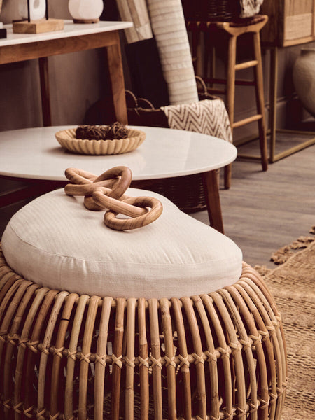 White Marble Round Top Coffee Table with Acacia Wood Legs | Myan