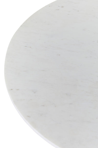 White Marble Round Top Coffee Table with Acacia Wood Legs | Myan