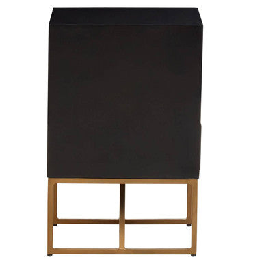 Black Mango Wood 3-Drawer Side Table with Gold Iron Legs and Handles | Kochi
