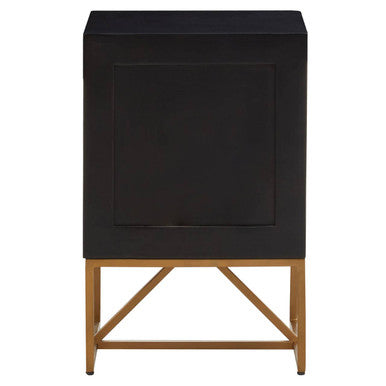 Black Mango Wood 3-Drawer Side Table with Gold Iron Legs and Handles | Kochi