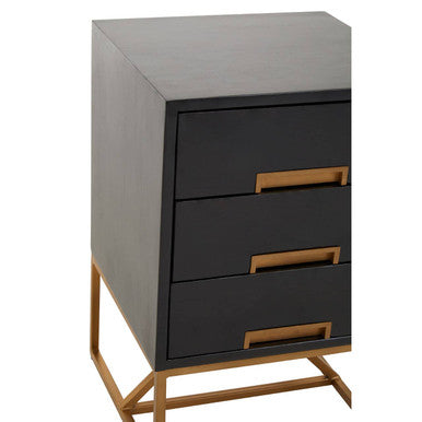 Black Mango Wood 3-Drawer Side Table with Gold Iron Legs and Handles | Kochi