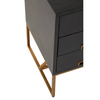 Black Mango Wood 3-Drawer Side Table with Gold Iron Legs and Handles | Kochi