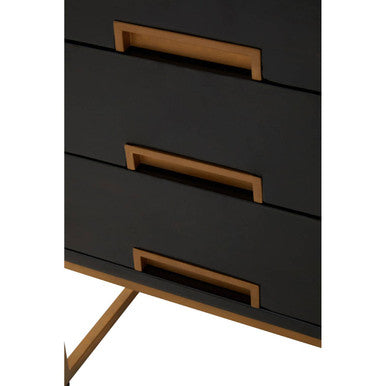 Black Mango Wood 3-Drawer Side Table with Gold Iron Legs and Handles | Kochi