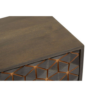 Grey Mango Wood 2-Drawer Console Table with Gold Finish Iron Frame and Lower Shelf | Patna