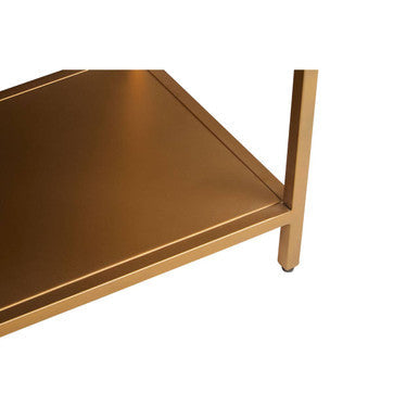 Grey Mango Wood 2-Drawer Console Table with Gold Finish Iron Frame and Lower Shelf | Patna