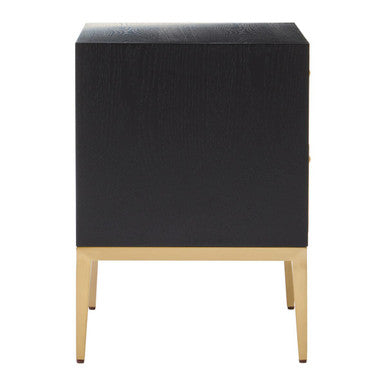 Grey Shagreen Effect 2-Drawer Side Table with Black Top and Gold Metal Legs | Deruta