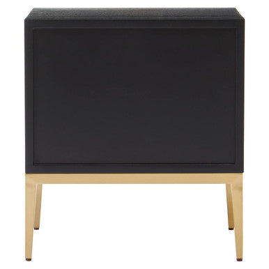 Grey Shagreen Effect 2-Drawer Side Table with Black Top and Gold Metal Legs | Deruta