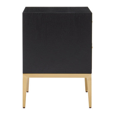 Grey Shagreen Effect 2-Drawer Side Table with Black Top and Gold Metal Legs | Deruta