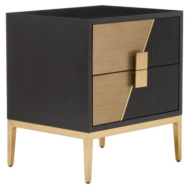 Davoli Black and Gold Finish 2 Drawer Side Table