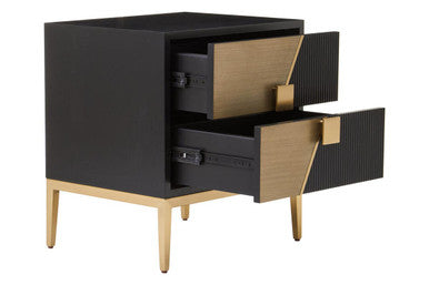 Davoli Black and Gold Finish 2 Drawer Side Table