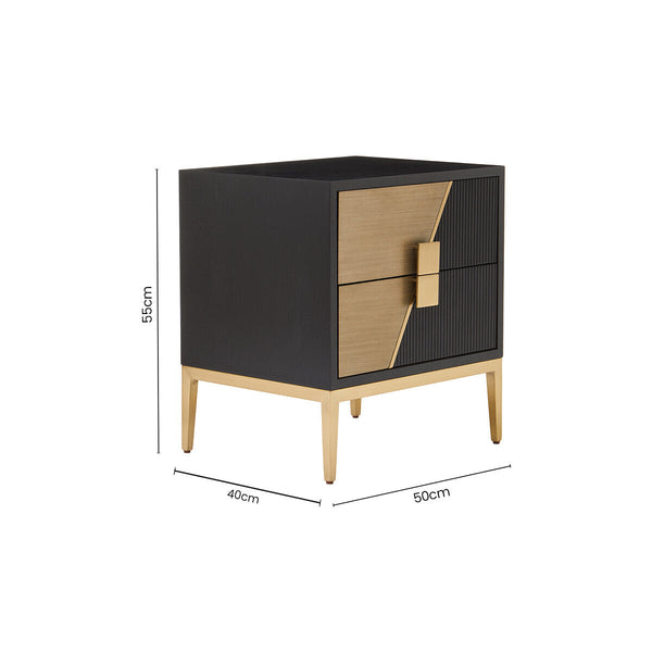 Davoli Black and Gold Finish 2 Drawer Side Table