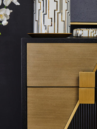 Davoli Black and Gold Finish 2 Drawer Side Table