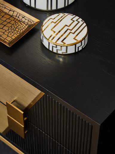 Davoli Black and Gold Finish 2 Drawer Side Table