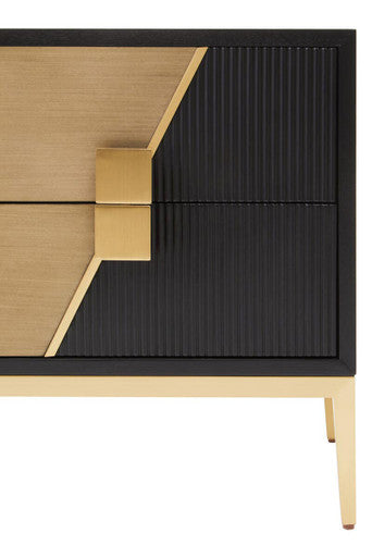 Davoli Black and Gold Finish 2 Drawer Side Table