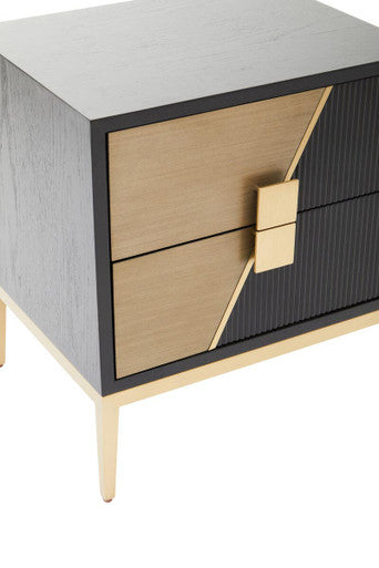 Davoli Black and Gold Finish 2 Drawer Side Table
