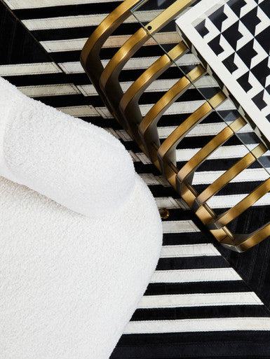 Matte Gold Slatted End Table with Clear Glass Top and Storage Shelf | Vogue