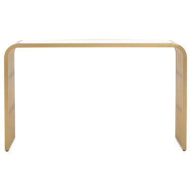 Vogue Clear Glass Console Table with Slatted Matt Gold Frame