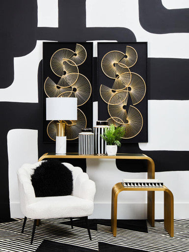 Vogue Clear Glass Console Table with Slatted Matt Gold Frame