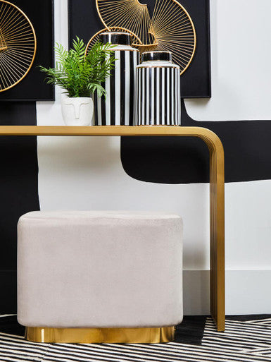 Vogue Clear Glass Console Table with Slatted Matt Gold Frame