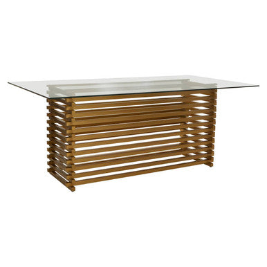 Rectangular Glass Top Dining Table with Matte Gold Stainless Steel Base | Vogue