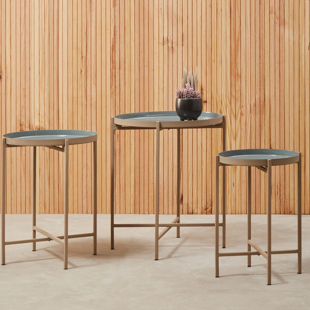 Corra Grey and Gold Finish Set of 3 Round Tray Side Tables
