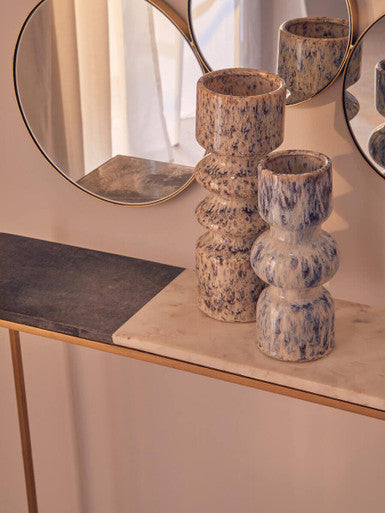 Corra Black and White Marble Console Table with Gold Finish Frame