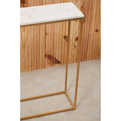 Corra Black and White Marble Console Table with Gold Finish Frame