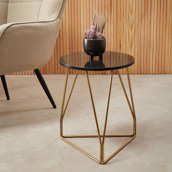 Corra Black Marble Side Table with Gold Finish Frame
