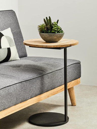 Corra Natural Wooden Side Table with Black Finish Base