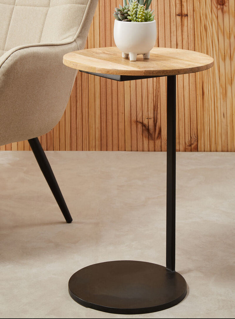 Corra Natural Wooden Side Table with Black Finish Base
