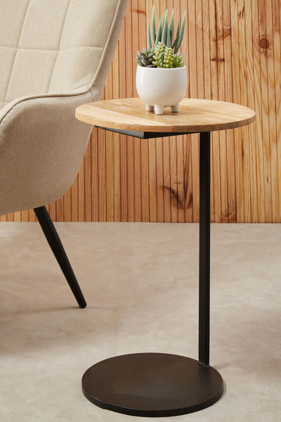 Corra Natural Wooden Side Table with Black Finish Base