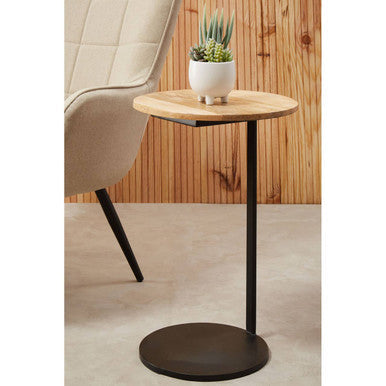 Corra Natural Wooden Side Table with Black Finish Base