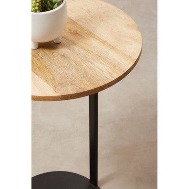 Corra Natural Wooden Side Table with Black Finish Base