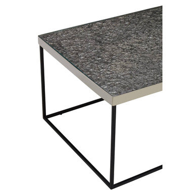 Akola Silver Metal and Glass Coffee Table with Black Legs
