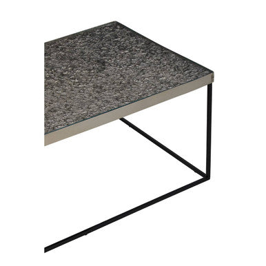Akola Silver Metal and Glass Coffee Table with Black Legs