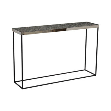 Akola Silver Finish Console Table with Black Finish Legs