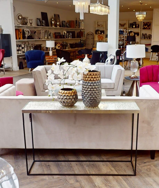 Akola Silver Finish Console Table with Black Finish Legs