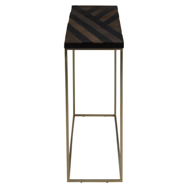 Black and Gold Striped Acacia Wood Console Table with Interconnected Metal Legs | Aris