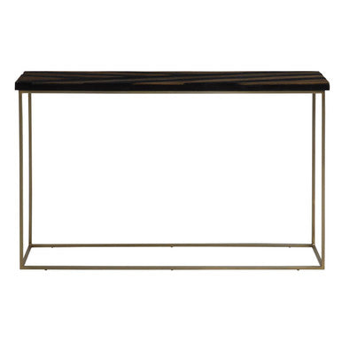 Black and Gold Striped Acacia Wood Console Table with Interconnected Metal Legs | Aris