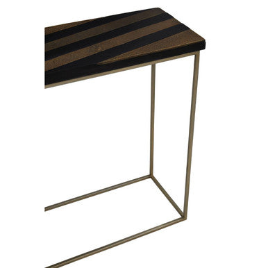 Black and Gold Striped Acacia Wood Console Table with Interconnected Metal Legs | Aris