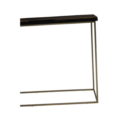 Black and Gold Striped Acacia Wood Console Table with Interconnected Metal Legs | Aris