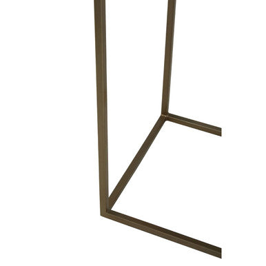 Black and Gold Striped Acacia Wood Console Table with Interconnected Metal Legs | Aris