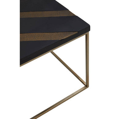 Black and Gold Striped Acacia Wood Coffee Table with Interconnected Metal Legs | Aris