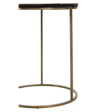 Black and Gold Striped Acacia Wood Round Coffee Table with Interconnected Metal Legs | Aris