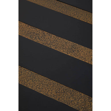 Black and Gold Striped Acacia Wood Round Coffee Table with Interconnected Metal Legs | Aris