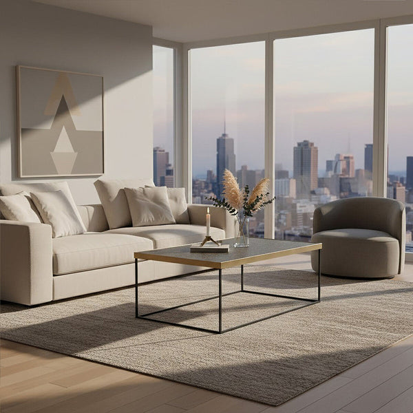 Akola Gold Metal and Glass Coffee Table with Black Legs