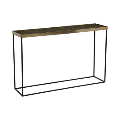 Akola Gold Metal and Glass Console Table with Black Legs