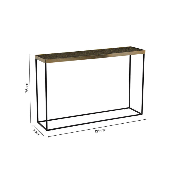 Akola Gold Metal and Glass Console Table with Black Legs
