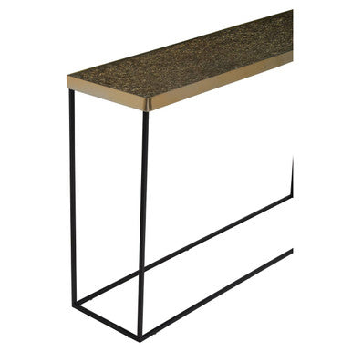 Akola Gold Metal and Glass Console Table with Black Legs